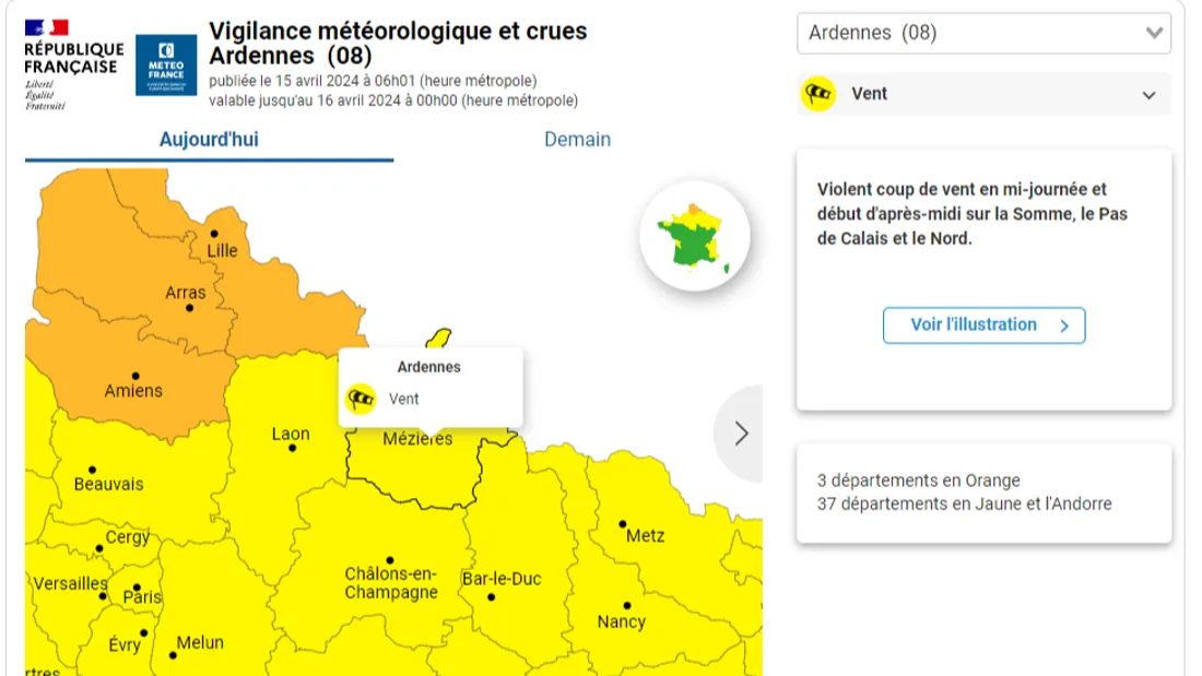 Capture d'écran météo France