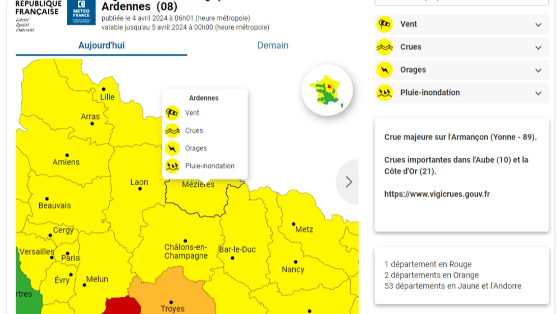 Capture d'écran Météo France