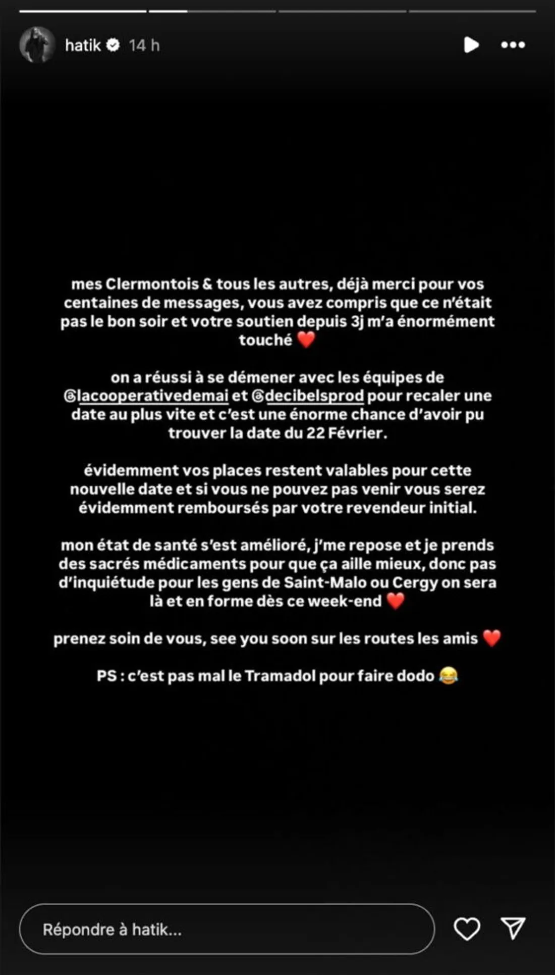 Blessé avant son show, Hatik interrompt son concert en urgence