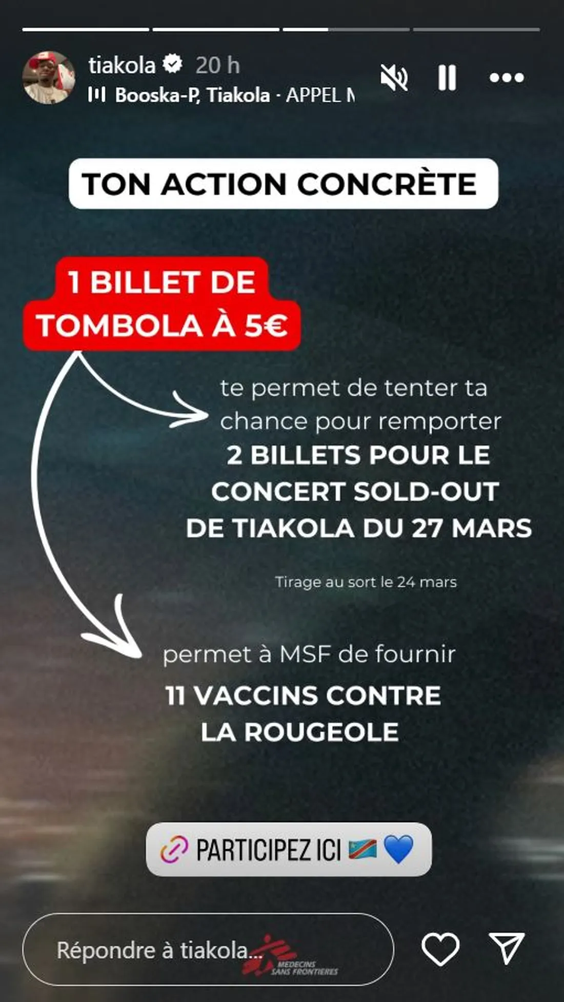 Tiakola s'associe à Médecins Sans Frontières dans une loterie pour soutenir le Congo