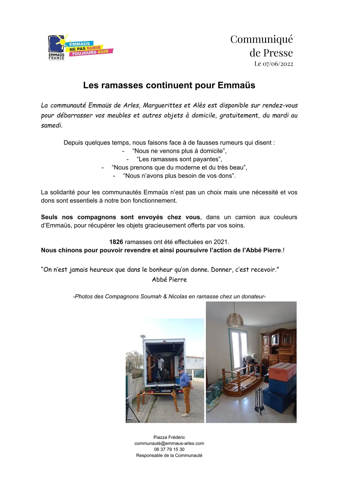 [ SOCIETE ] Les ramassages continuent pour Emmaüs