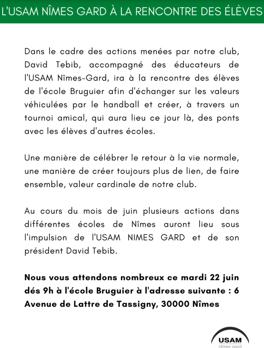 [ SPORT ] Nîmes: La Green Team à la rencontre des élèves 