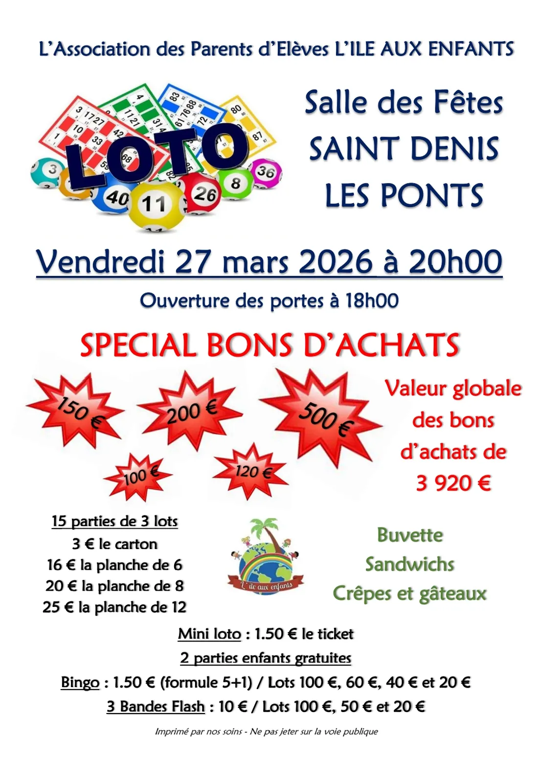 SAINT-DENIS-LES-PONTS - Loto de l’Île aux enfants de la Chapelle-du-Noyer