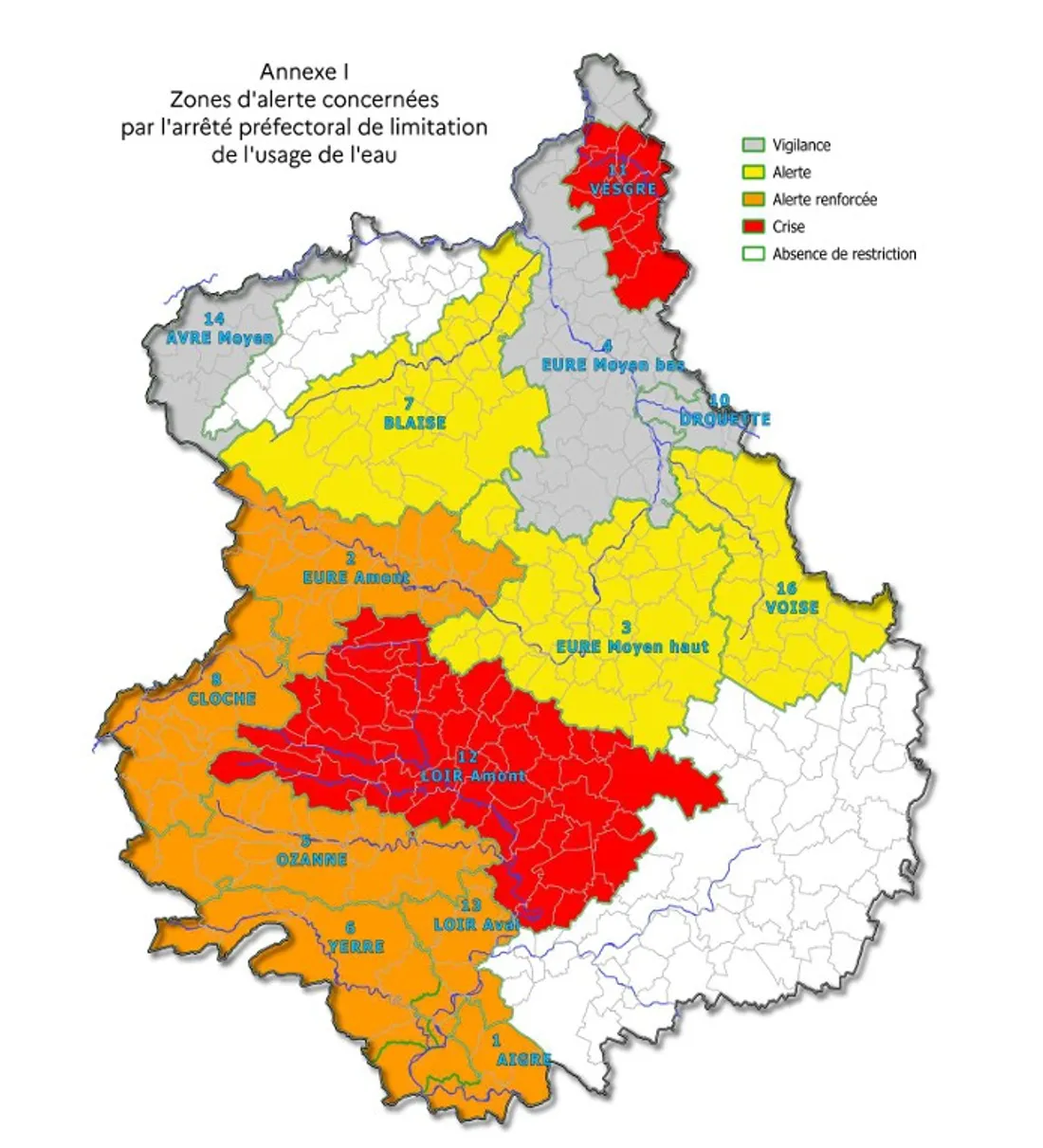 Annexe carte restriction des usages de l'eau