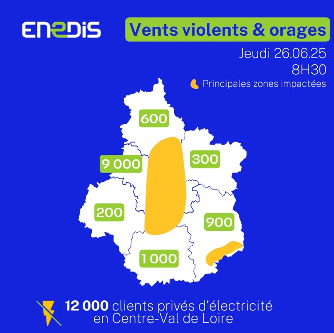 12 000 foyers sans électricité en Centre-Val de Loire 