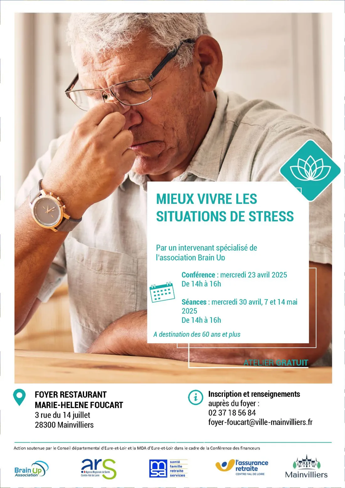 Affiche des ateliers " Mieux vivre les situations de stress " à Mainvilliers 2025