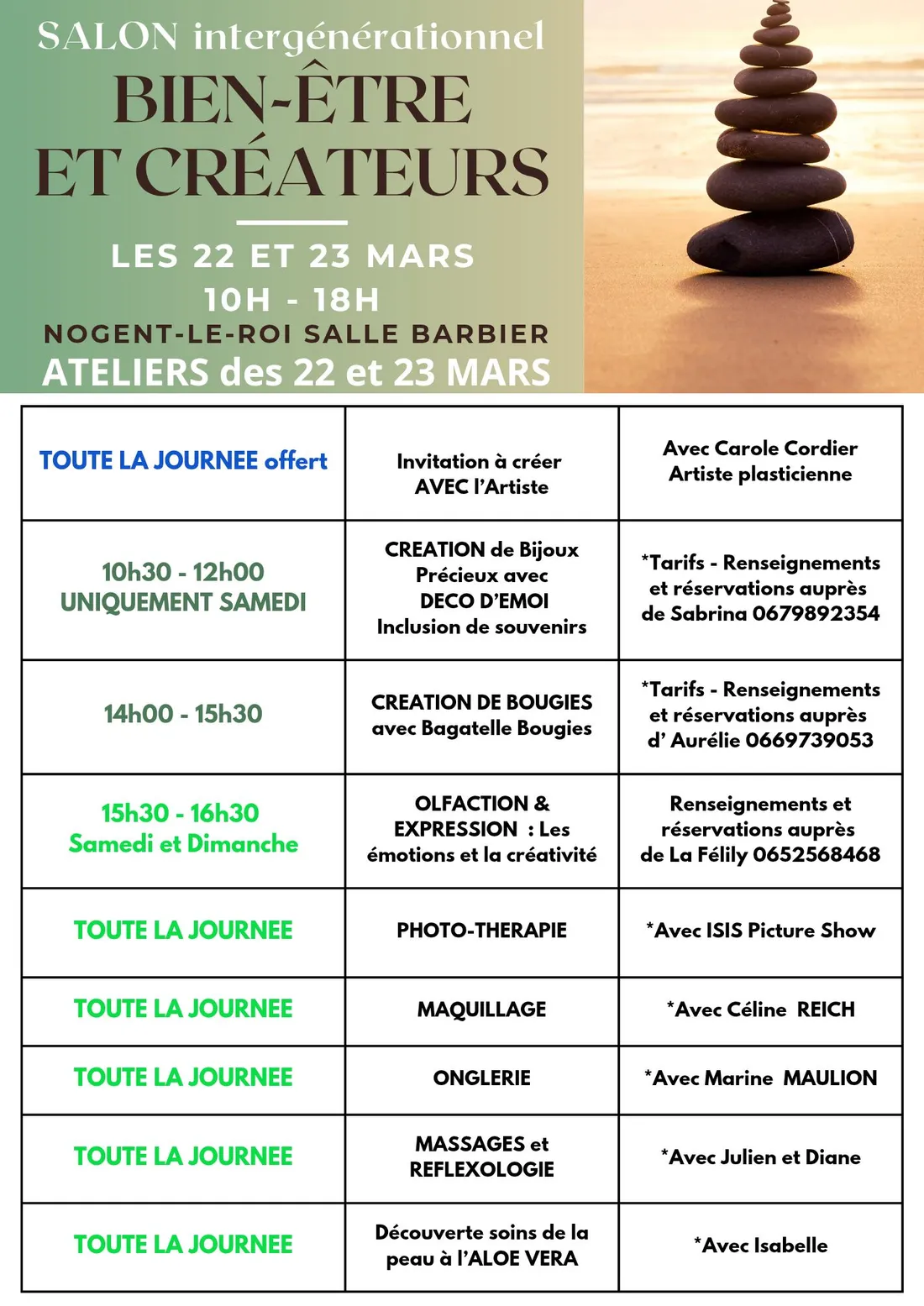 Bien-être et créateurs ateliers samedi 22 et dimanche 23 mars
