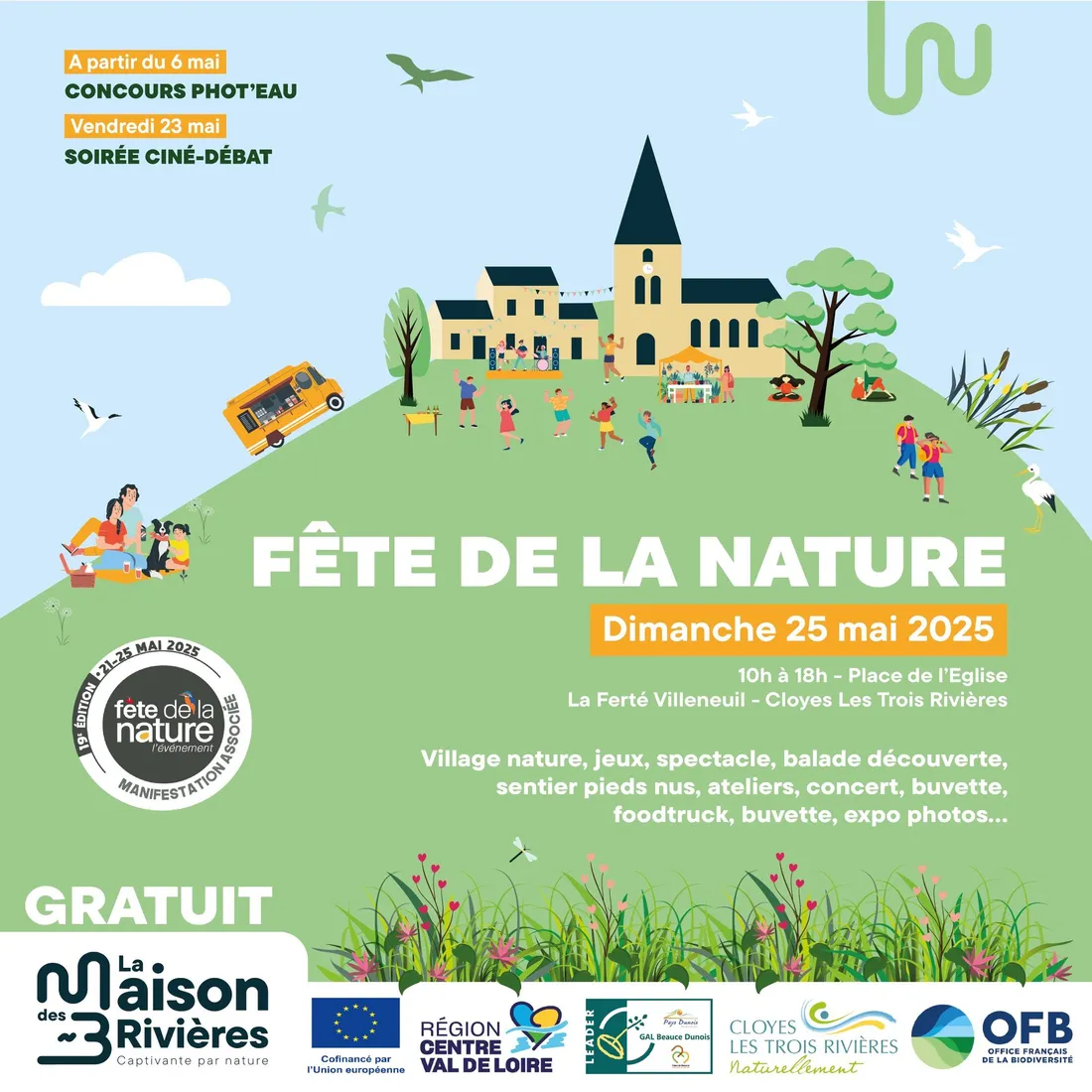 Affiche fête de la Nature "La maison des trois Rivières" mai 2025, Cloyes-les-Trois-Rivières