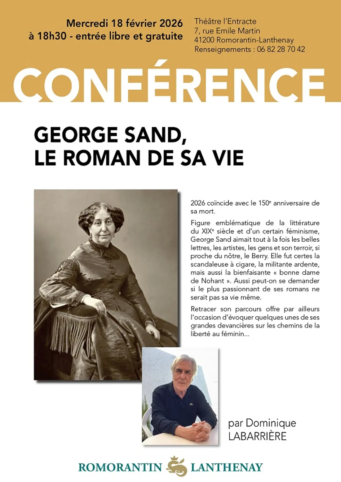 ROMORANTIN (41) - Conférence : George Sand, le roman de sa vie