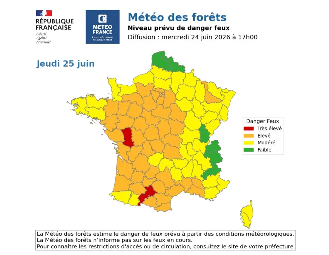 Météo des forêts pour le jeudi 25 juin 2026