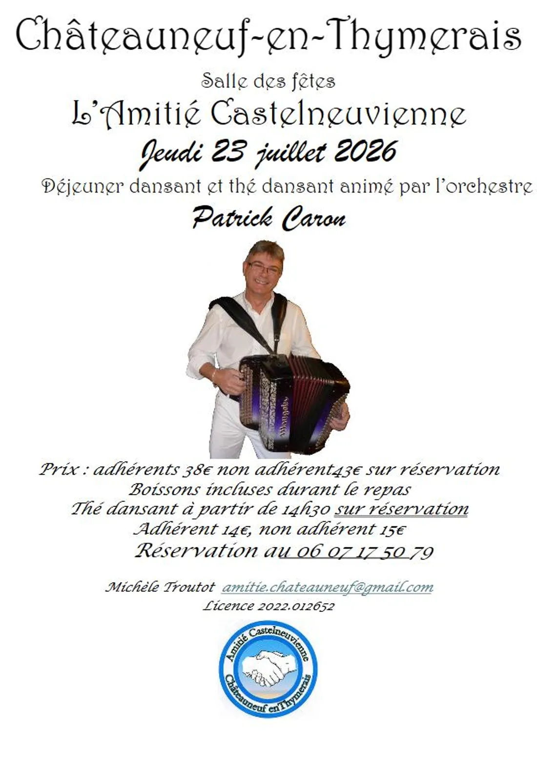 CHÂTEAUNEUF-EN-THYMERAIS - Déjeuner et thé dansant avec Patrick Caron
