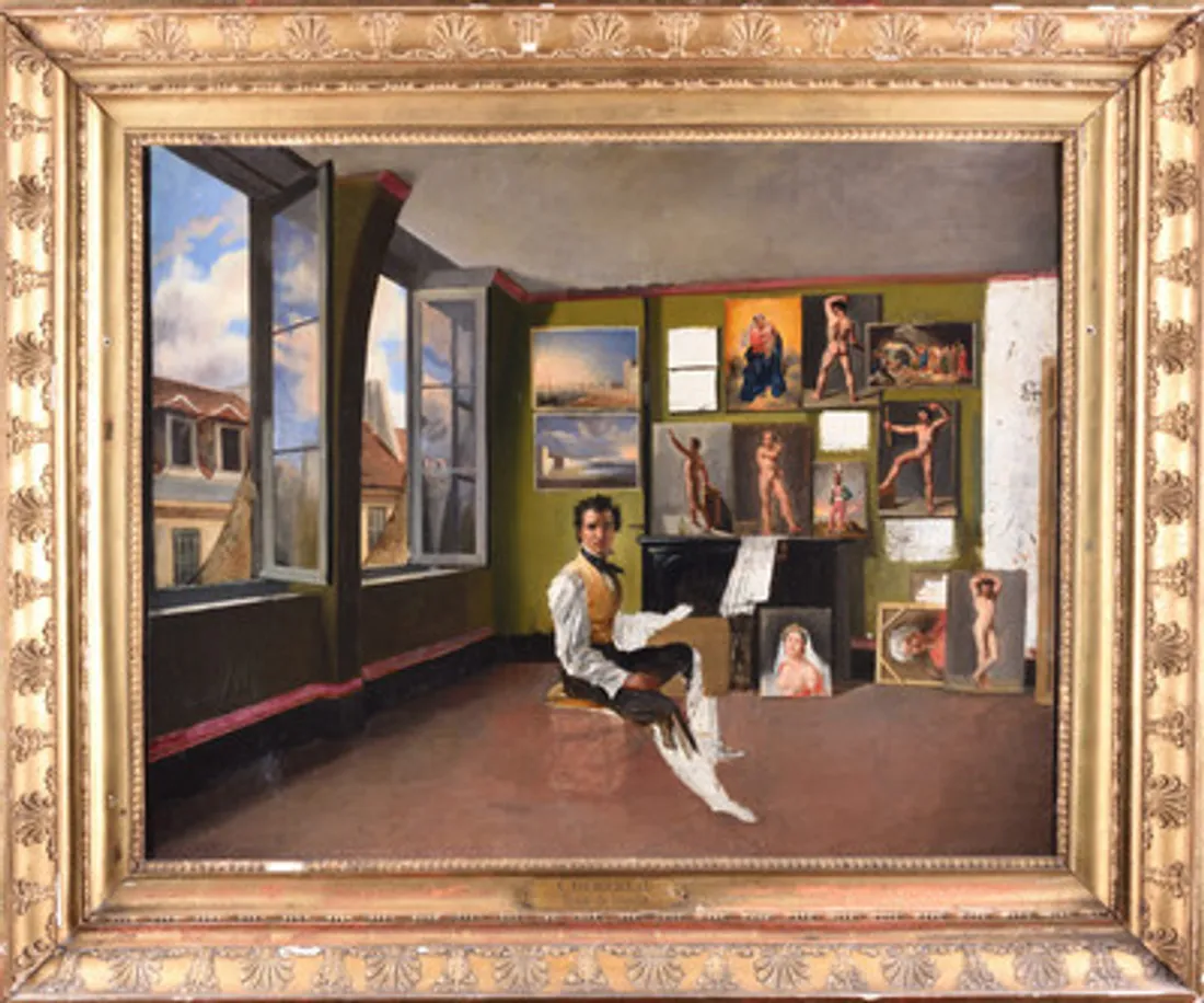 Léon Mathieu Cochereau, Autoportrait dans l’atelier, vers 1817.