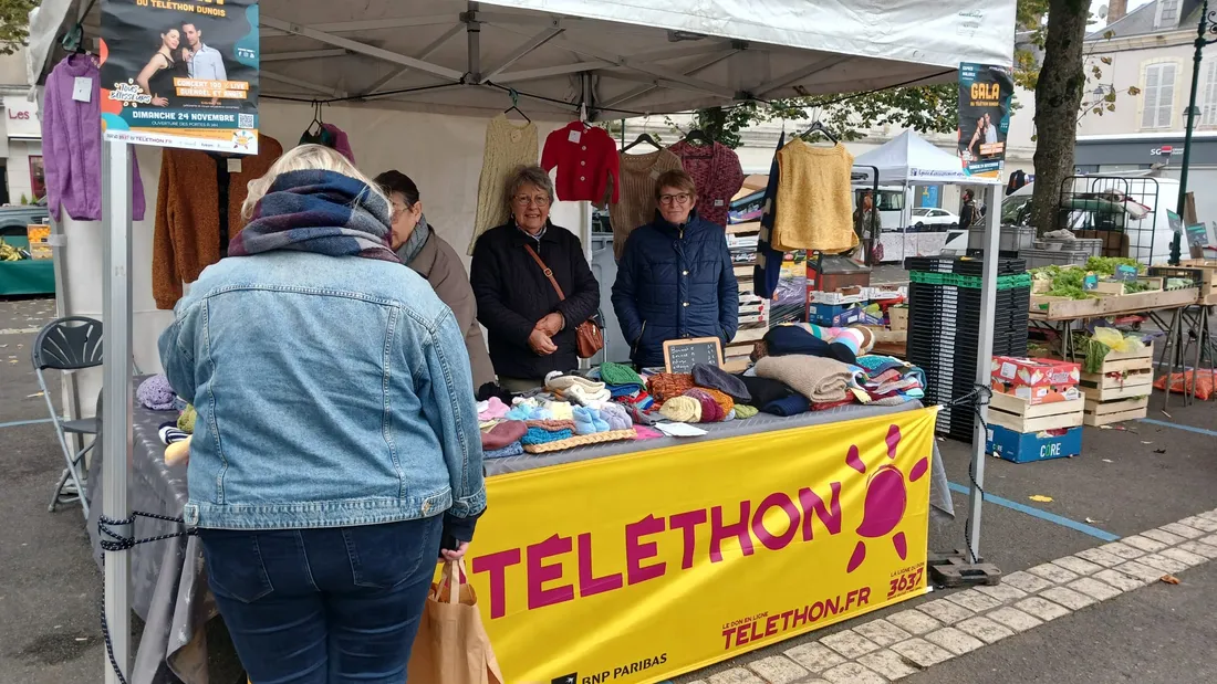 Mamies Tricots - Téléthon Dunois - stand marché 