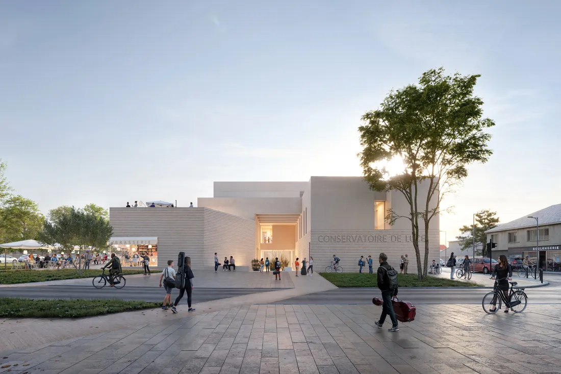 Projet Conservatoire Lucé vue du conservatoire depuis le parvis de l'Eglise 