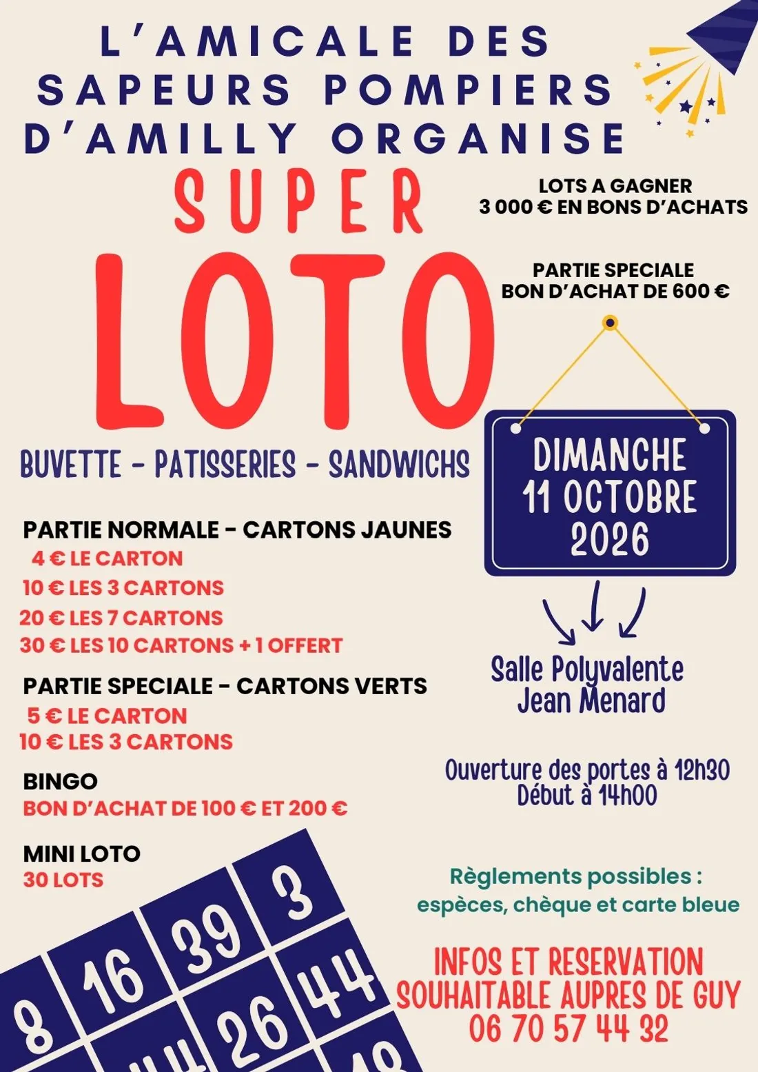 AMILLY - Loto de l'Amicale des sapeurs-pompiers