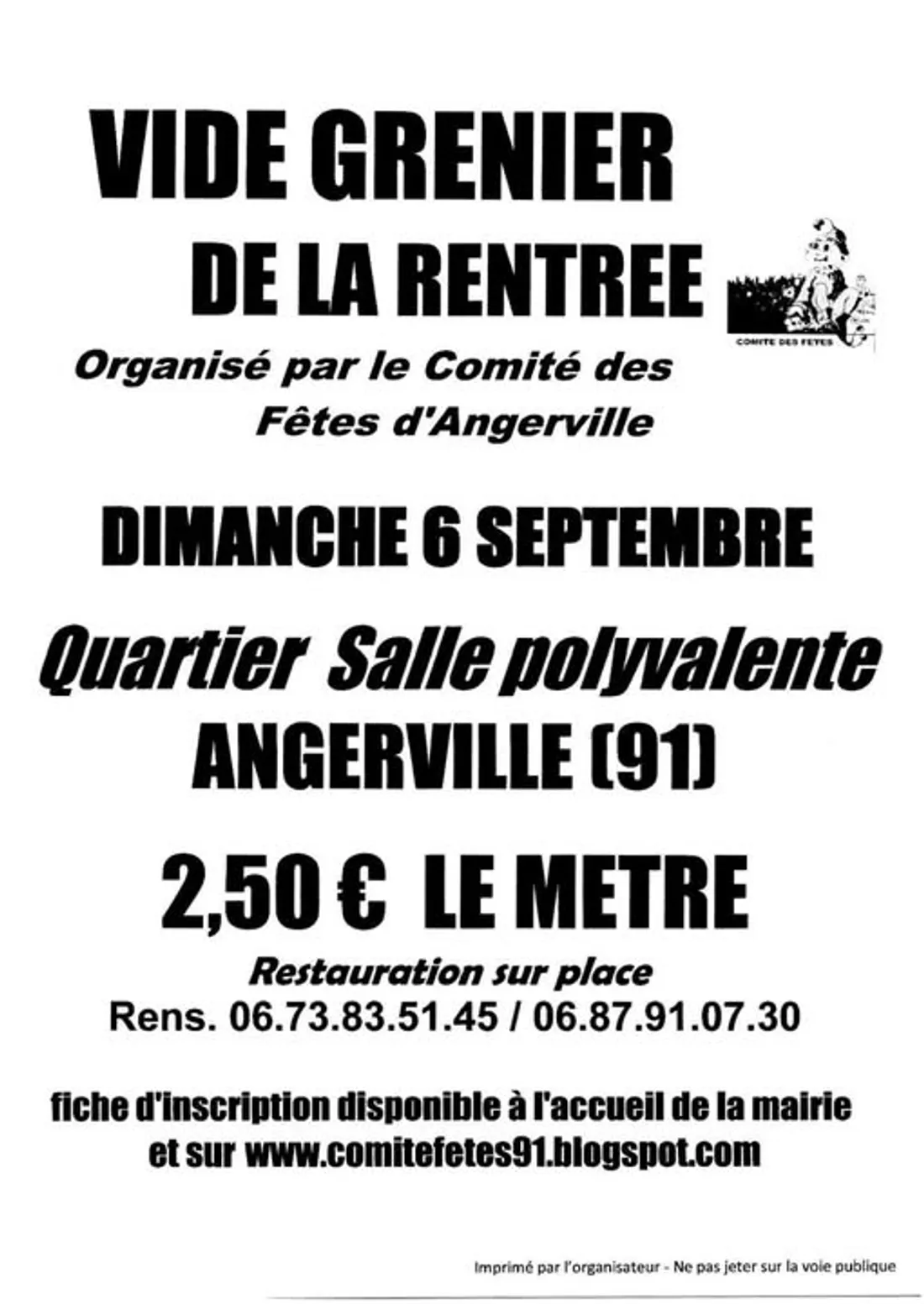 ANGERVILLE (91) - Vide-greniers du comité des fêtes