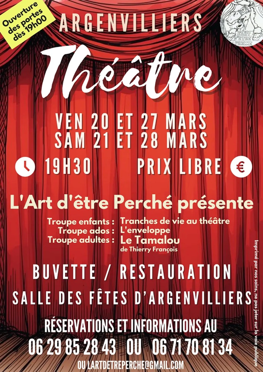ARGENVILLIERS - Théâtre : Tranche de vie / L'enveloppe / Le Tamalou