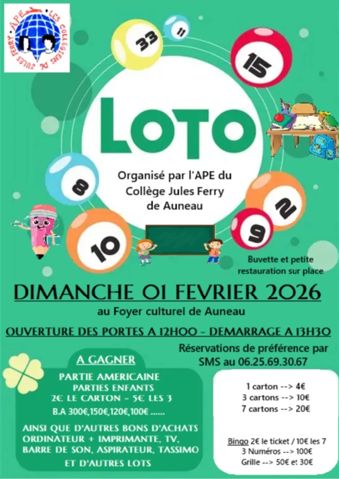AUNEAU - Loto de l'APE du Collège Jules Ferry