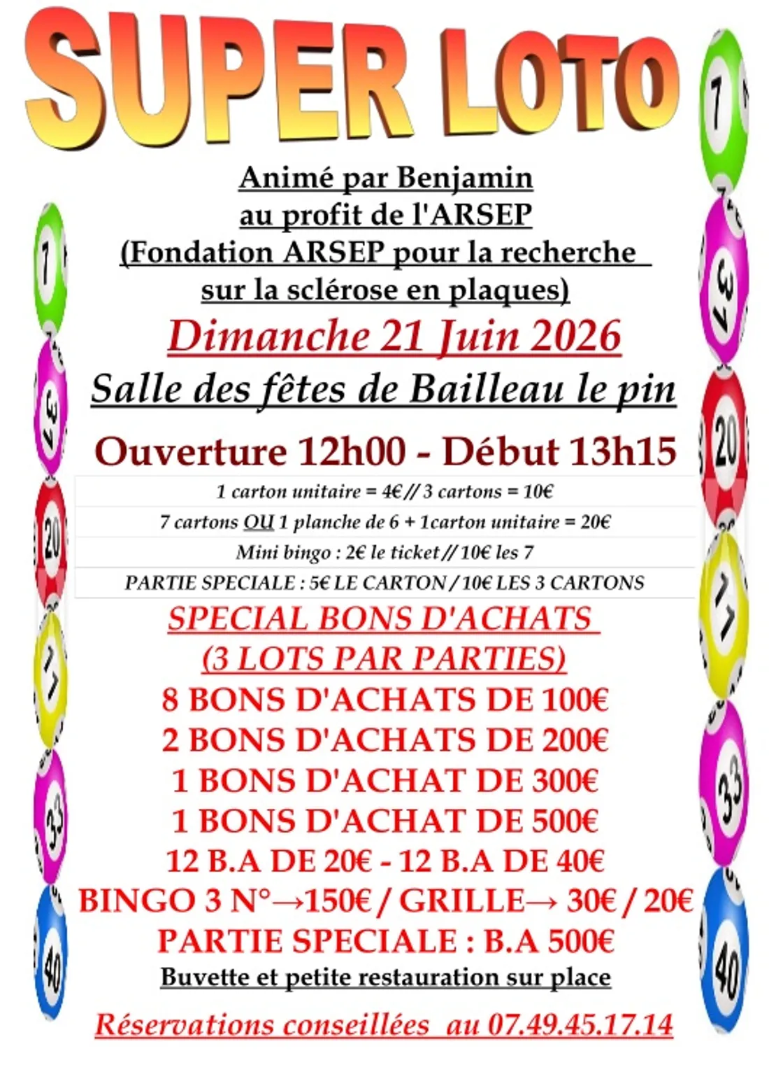 BAILLEAU-LE-PIN - Loto au profit de l'ARSEP