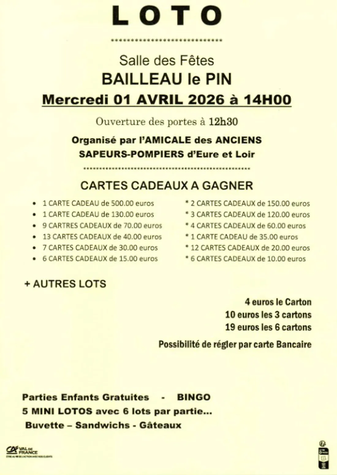 BAILLEAU-LE-PIN - Loto de l'Amicale des Anciens Sapeurs-Pompiers d'Eure-et-Loir