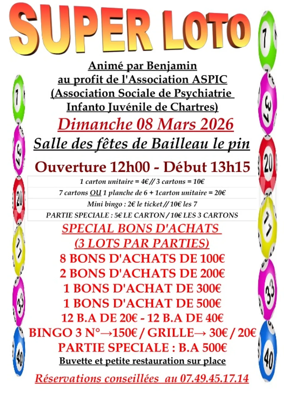 BAILLEAU-LE-PIN - Loto au profit de l'Association ASPIC