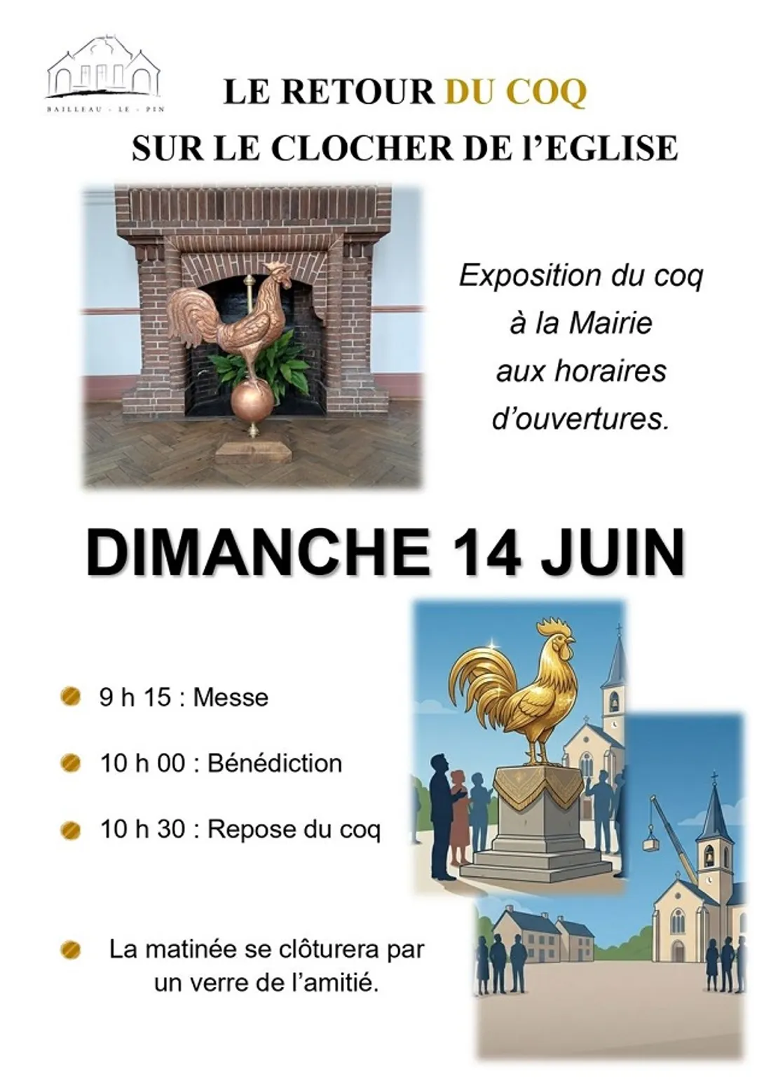 BAILLEAU-LE-PIN - Retour du coq sur le clocher de l'église