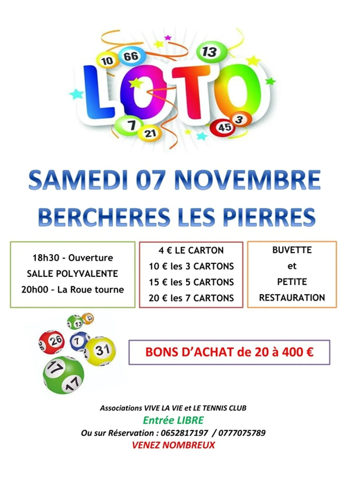 BERCHÈRES-LES-PIERRES - Loto de Vive La Vie et du Tennis Club