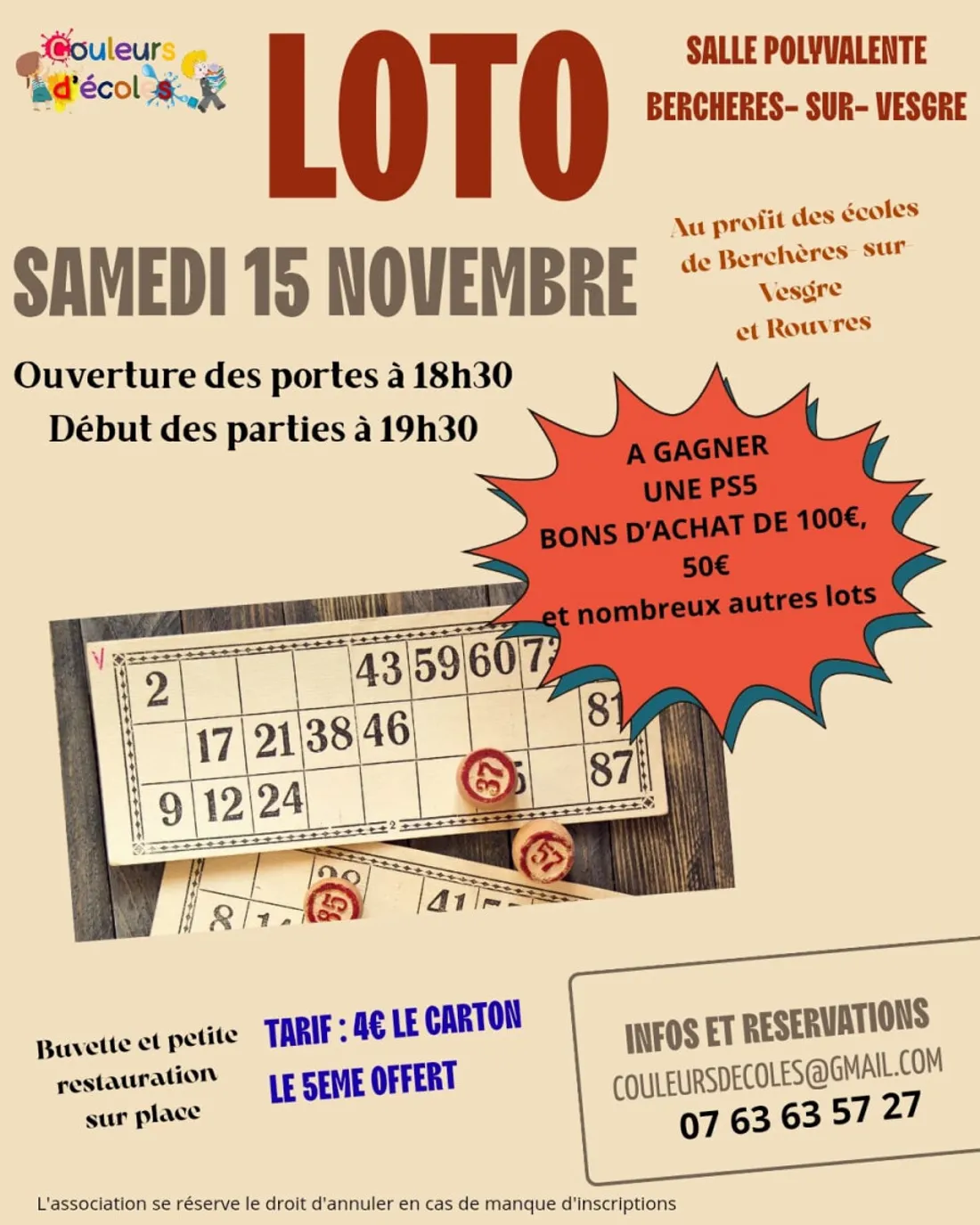BERCHÈRES-SUR-VESGRE - Loto de Couleurs d'Ecole