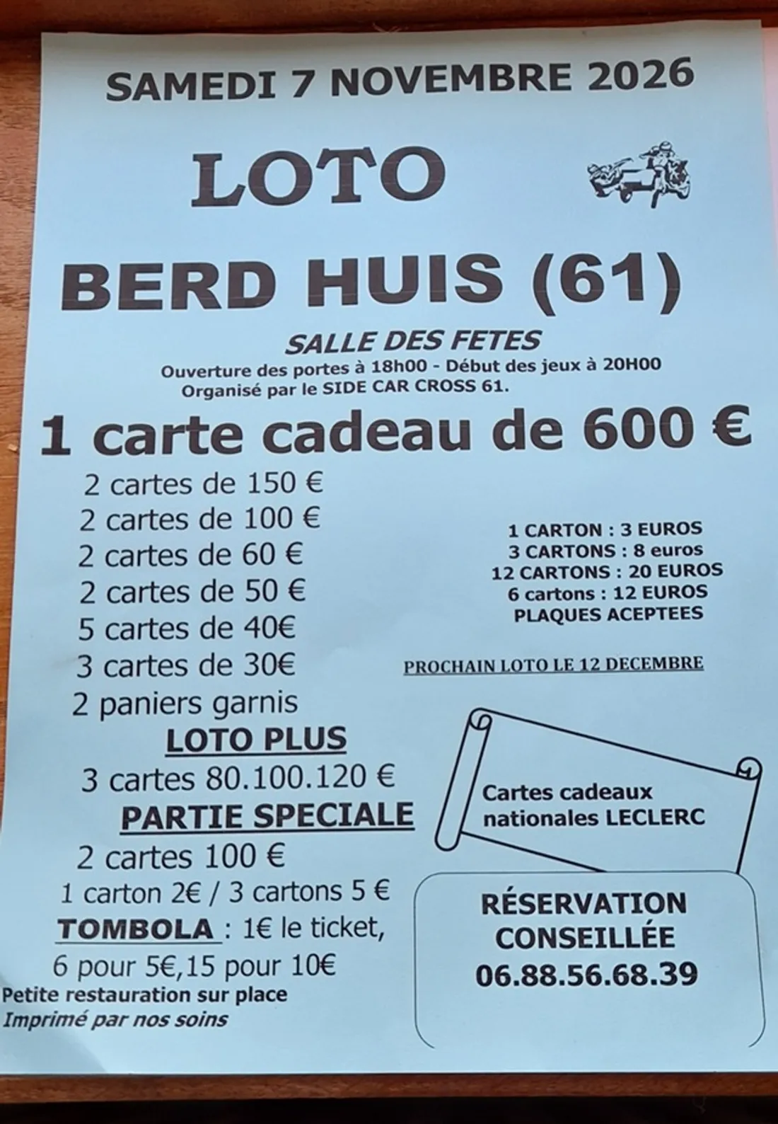 BERD'HUIS (61) - Loto du Side Car Cross 61