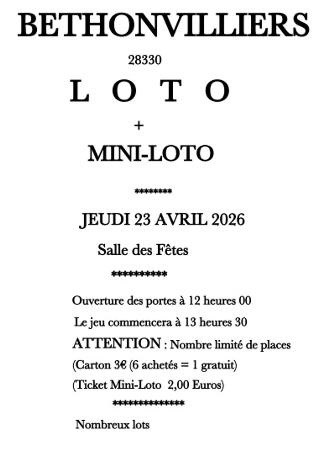 BÉTHONVILLIERS - Loto du club de l'amitié