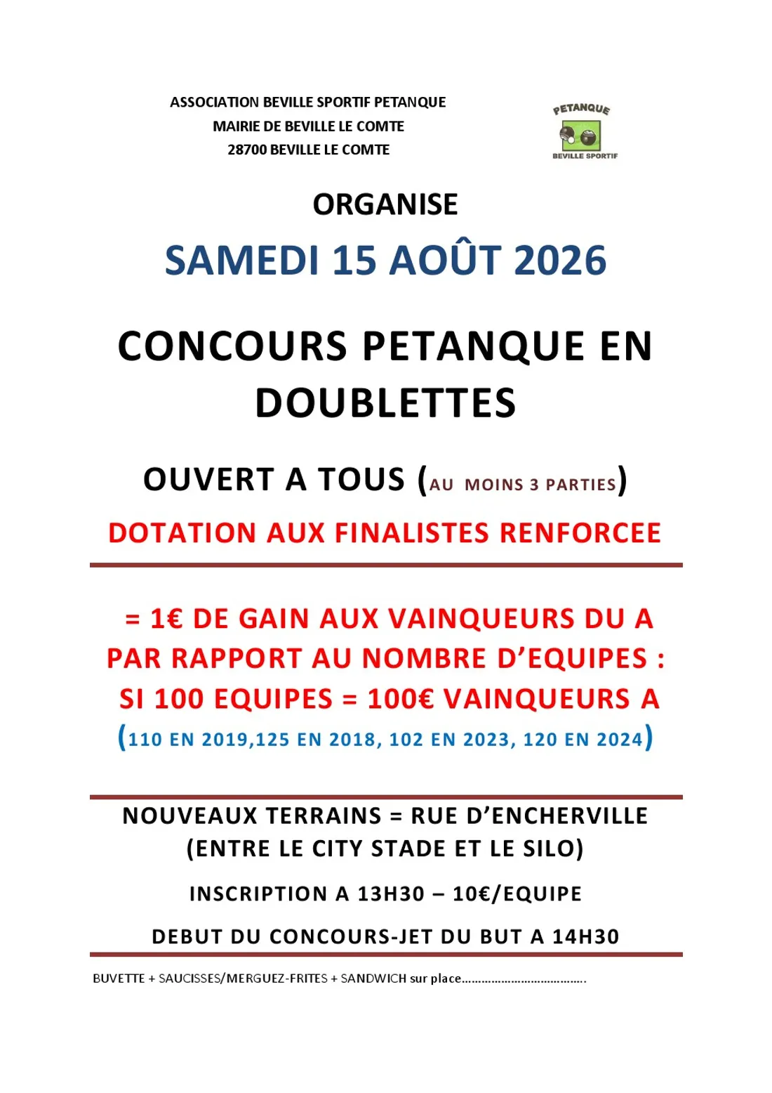 BÉVILLE-LE-COMTE - Concours de pétanque en doublette
