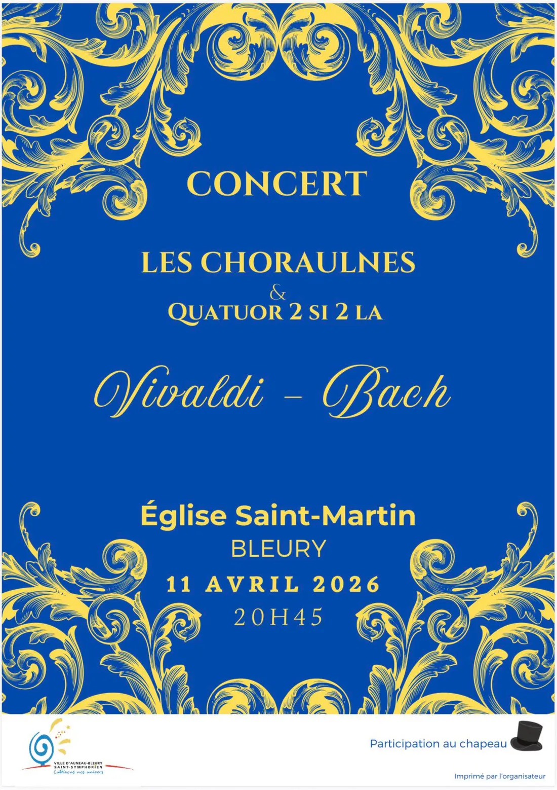 BLEURY - Concert : Les Choraulnes et Quatuor 2 Si 2 La