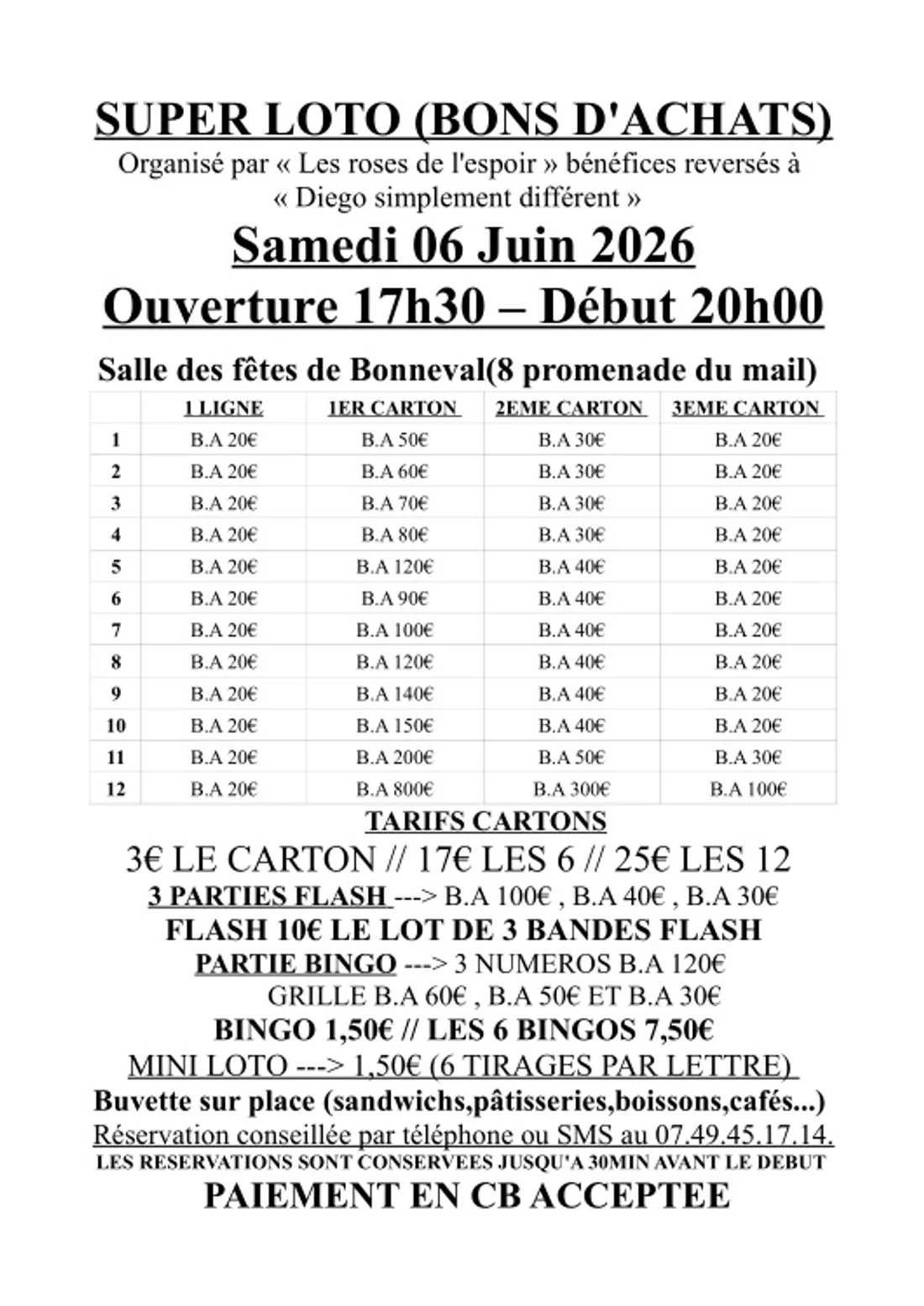 BONNEVAL - Loto des Roses de l'Espoir