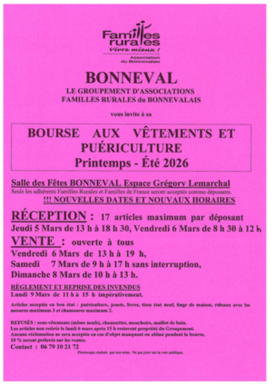 BONNEVAL - Bourse aux vêtements des Familles Rurales