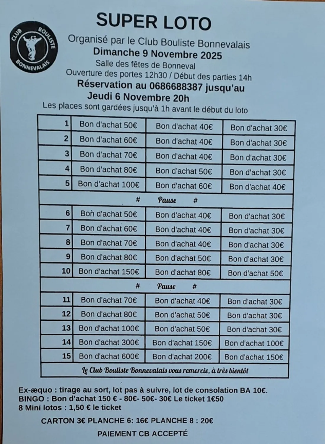 BONNEVAL - Super loto du Club Bouliste Bonnevalais