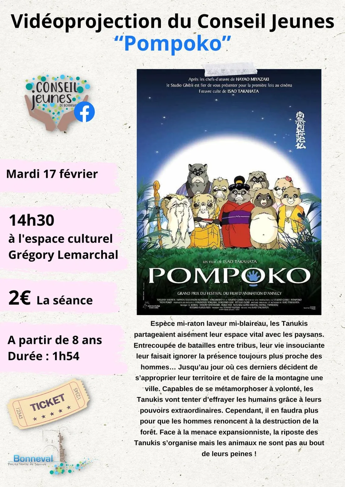 BONNEVAL - Vidéo projection : Pompoko