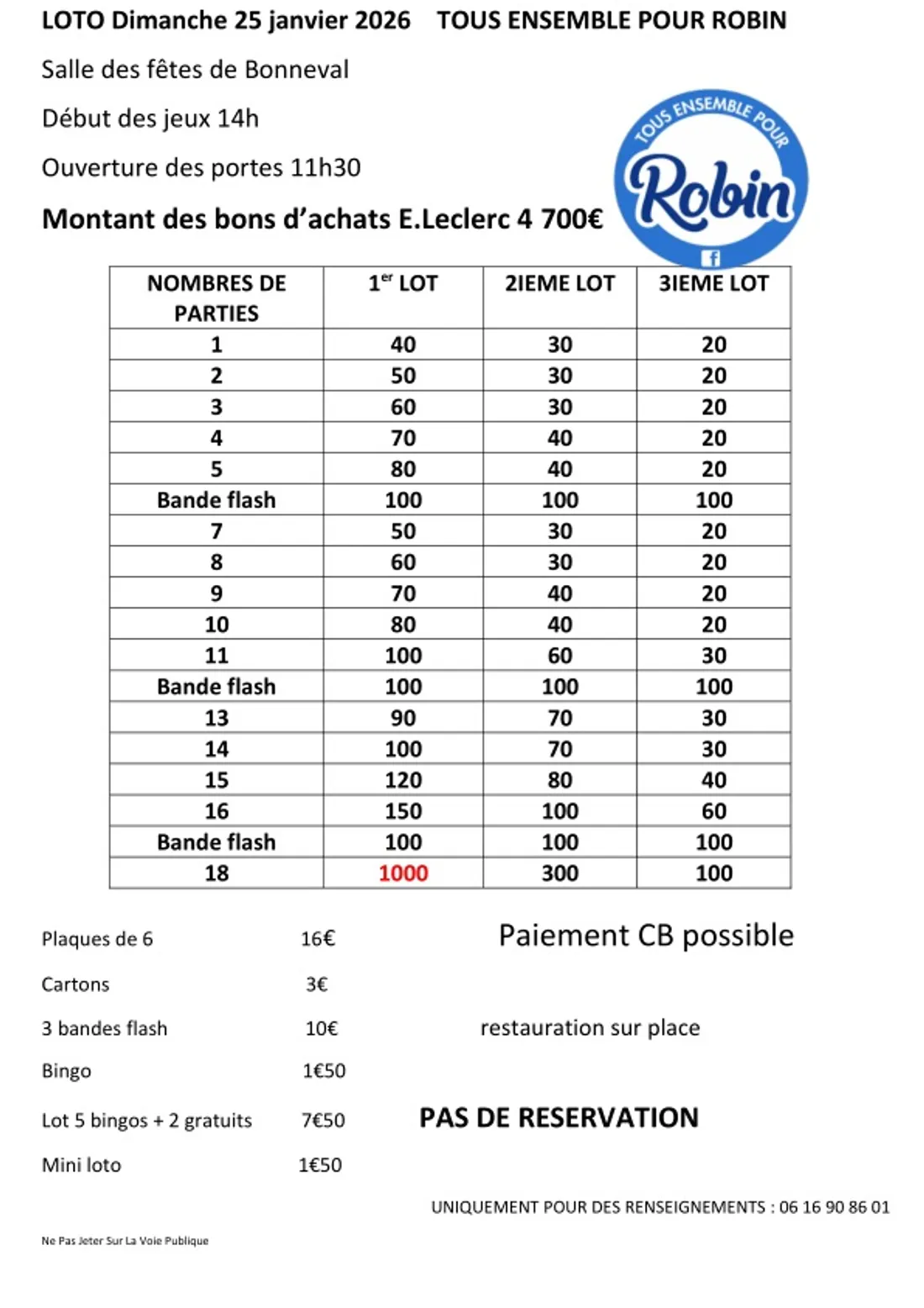 BONNEVAL - Loto Ensemble pour Robin