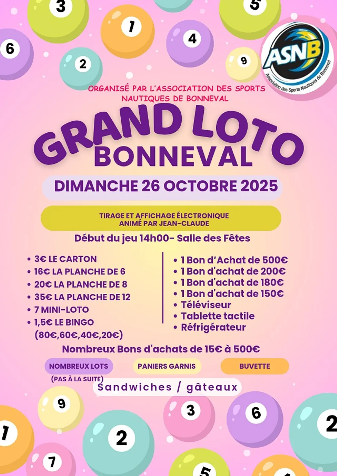 BONNEVAL - Loto de l'Association des Sports Nautiques