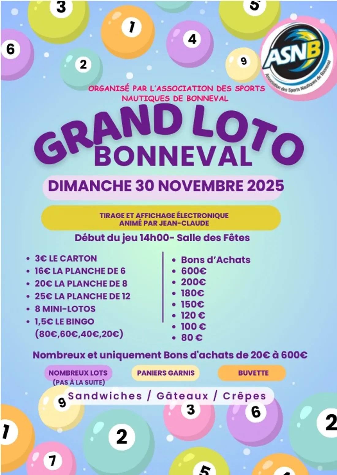 BONNEVAL - Grand Loto de l'Association des Sports Nautiques