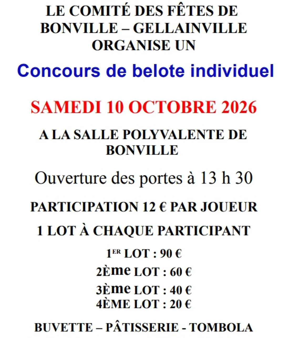 GELLAINVILLE - Concours de belote du comité des fêtes