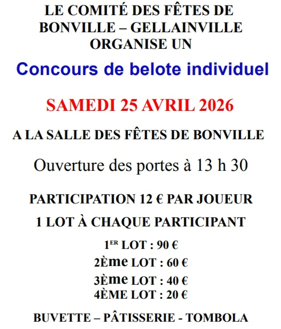 GELLAINVILLE - Concours de belote du comité des fêtes