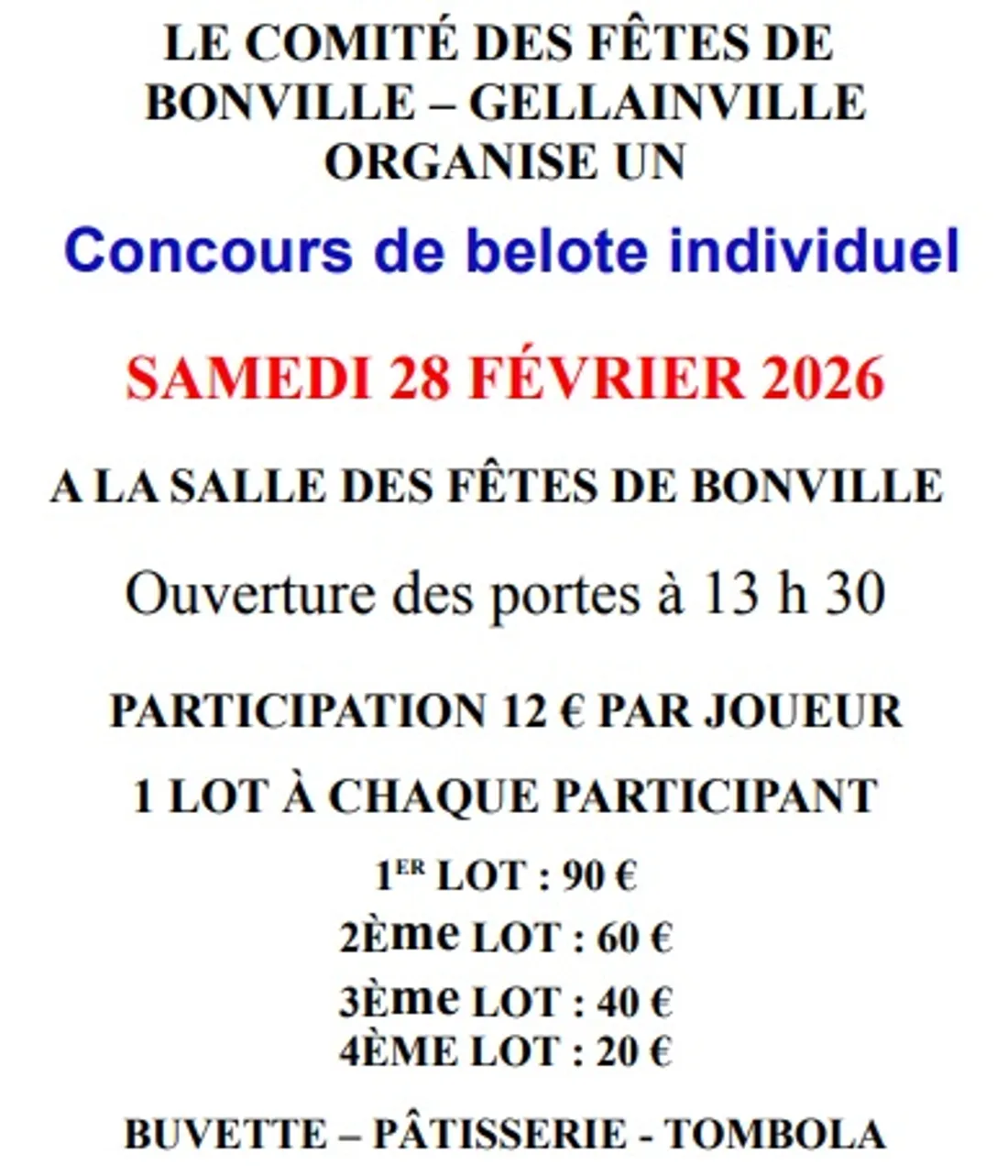 GELLAINVILLE - Concours de belote du comité des fêtes
