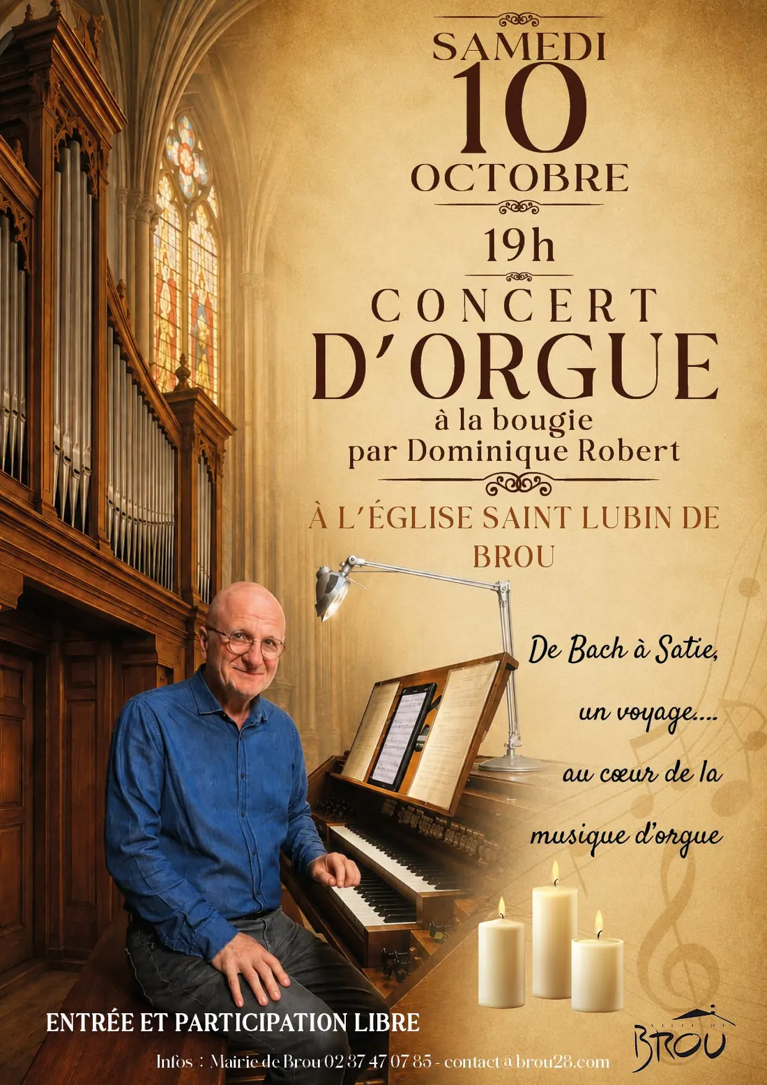 BROU - Concert d'orgue à la bougie par Dominique Robert