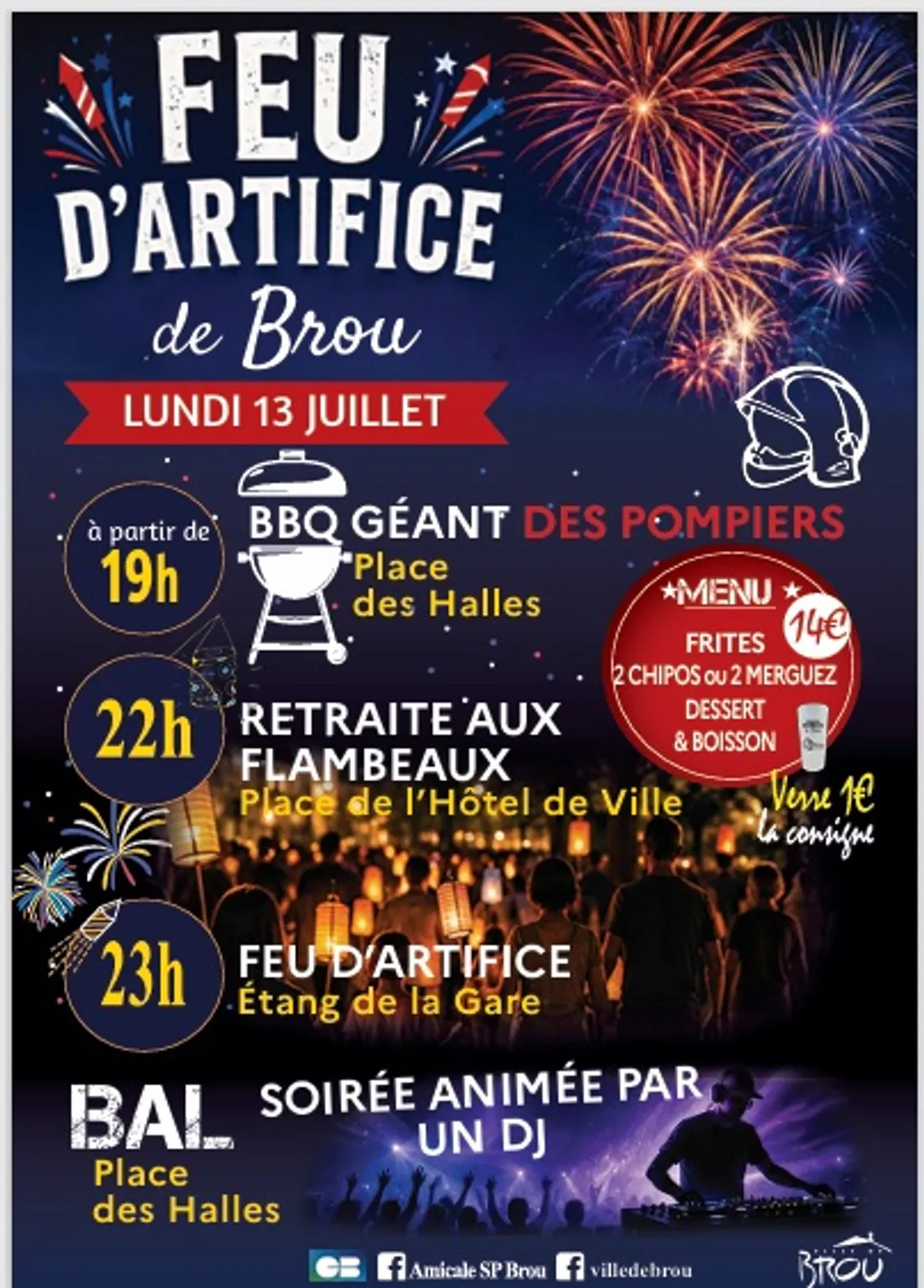 BROU - Fête nationale : barbecue des pompiers, bal et Feu d'artifice