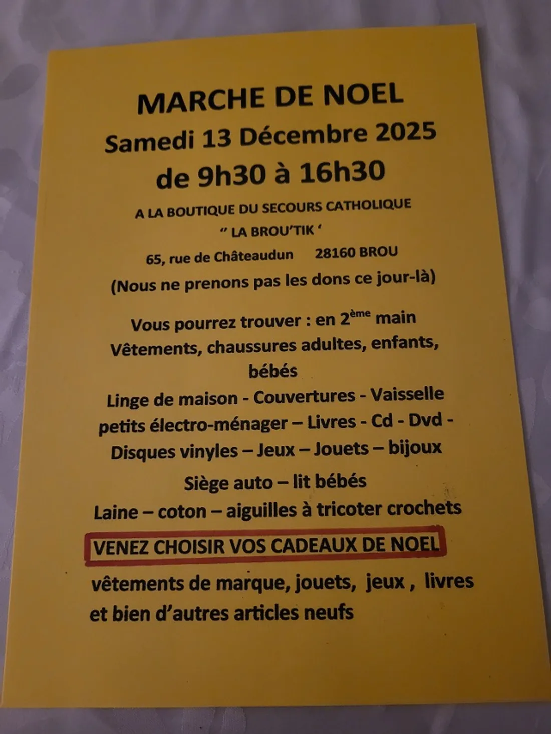 BROU - Marché de Noël à la Boutique du Secours Catholique