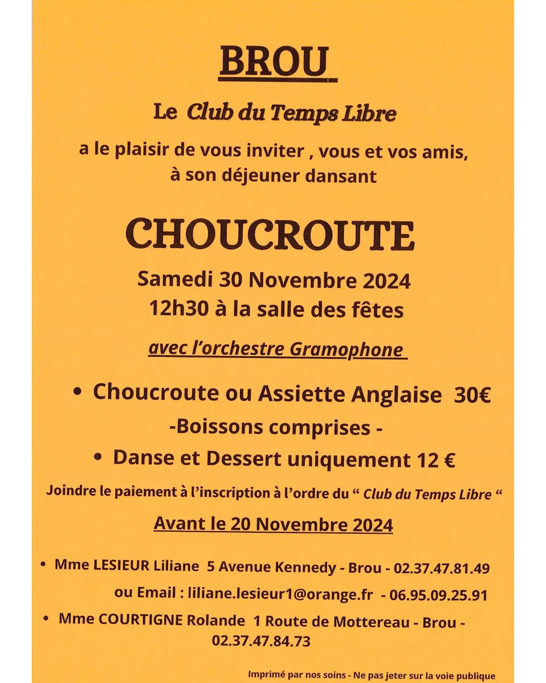 BROU - Choucroute dansant du club du temps libre