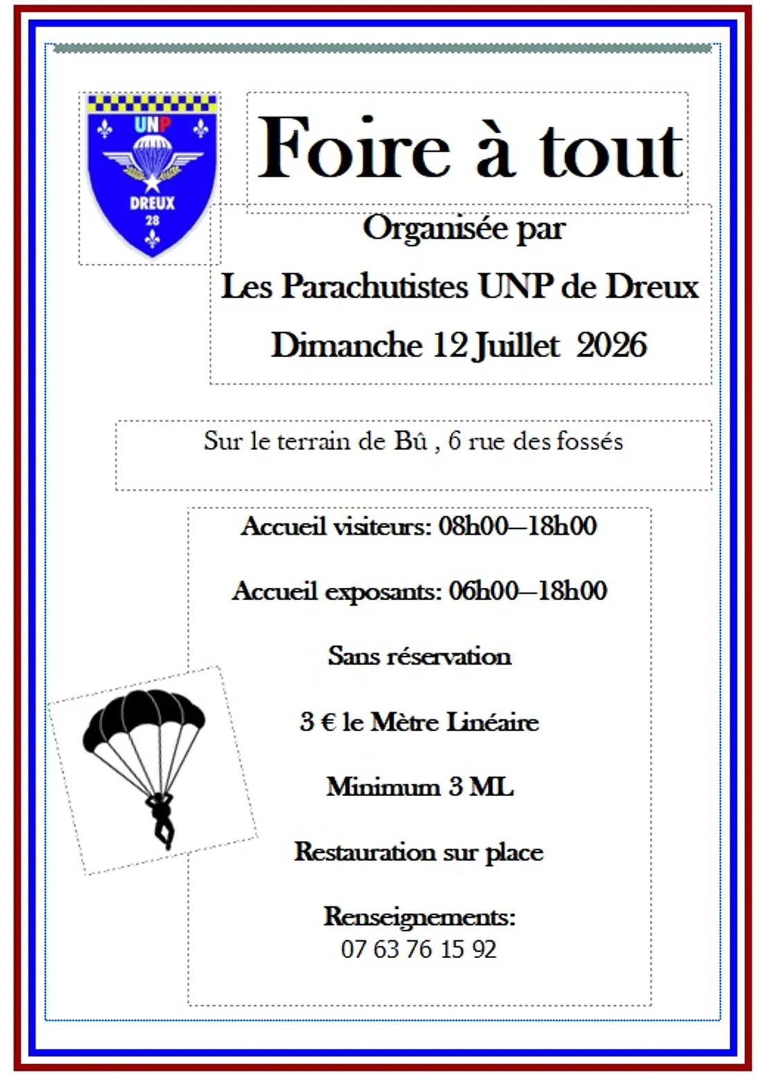 BÛ – Foire à tout des Parachutistes UNP de Dreux
