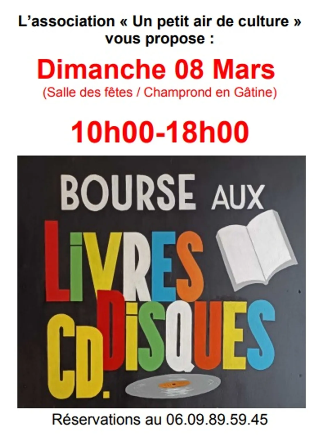 CHAMPROND-EN-GÂTINE - Bourse aux livres, cd, disques