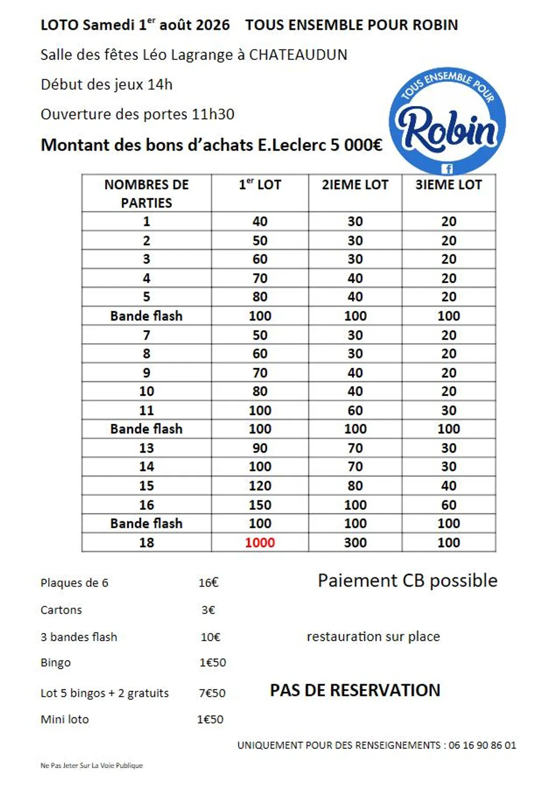 CHÂTEAUDUN - Loto de Tous Ensemble pour Robin