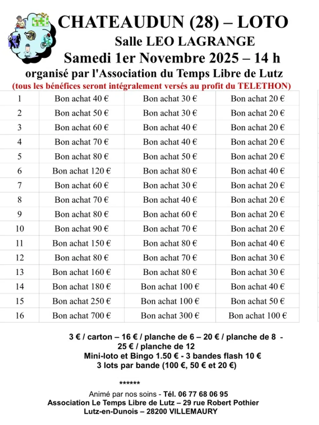 CHÂTEAUDUN - Loto de l'Association du Temps Libre de Lutz